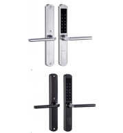 Tuya WiFi BLE Digital Door Lock, Fingerprint, Card, Password, Mechanical Key, Mobile App Access, American Standard 5 Latch Mortise, Black/Silver